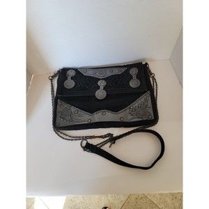 Free People Crossbody Bag Black suede, Embroidered with metal detail